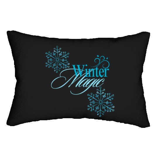 Winter Magic Text with Blue Snowflakes Design" Lumbar Pillows