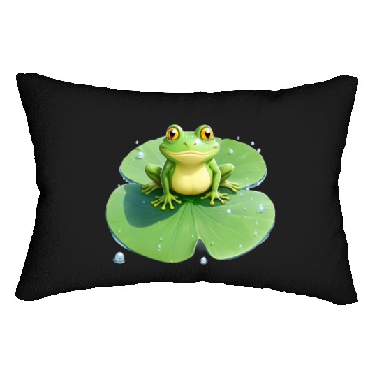 Cheerful Frog on Lily Pad Lumbar Pillows