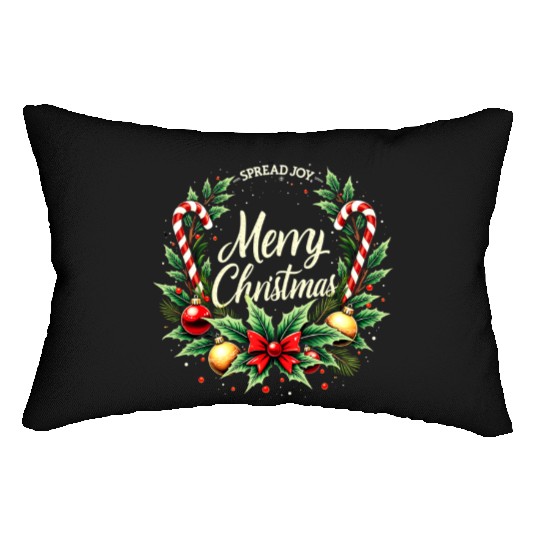 Spread Joy - Festive Merry Christmas Wreath Lumbar Pillows
