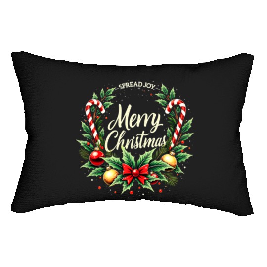 Spread Joy - Festive Merry Christmas Wreath Lumbar Pillows