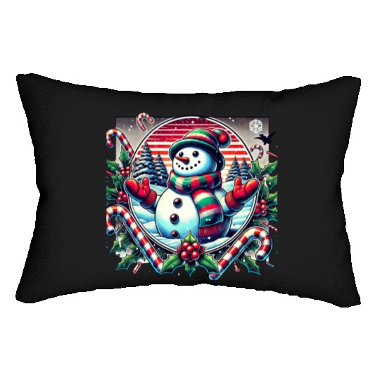 80s Christmas Snowman Delight Lumbar Pillows
