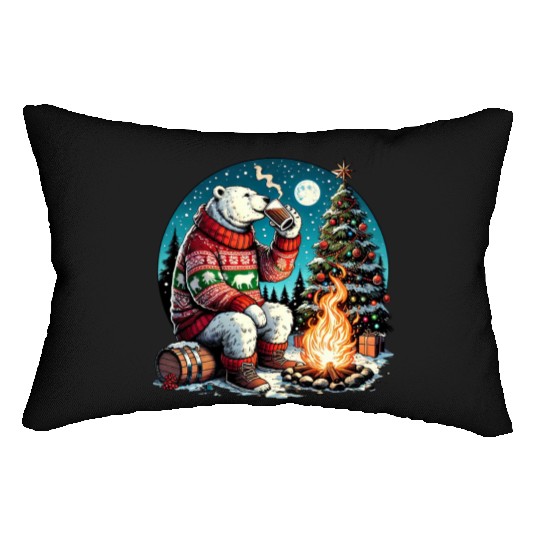 Cozy Christmas Polar Bear: Eggnog & Fireside Cheer Lumbar Pillows