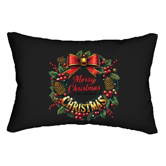1950s Christmas Wreath - Vintage Holiday Cheer Lumbar Pillows