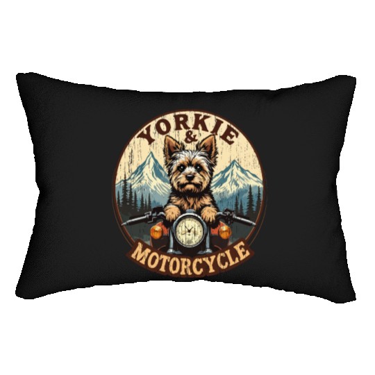 Retro Yorkie And Motorcycle Dog Lovers Funny Motor Lumbar Pillows