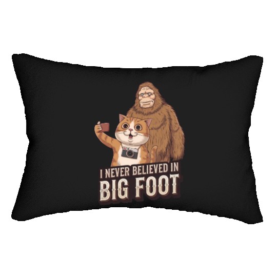 Cat and Bigfoot funny Lumbar Pillows