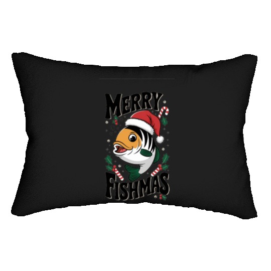 "Merry Fishmas Lumbar Pillows - Funny Christmas Fish