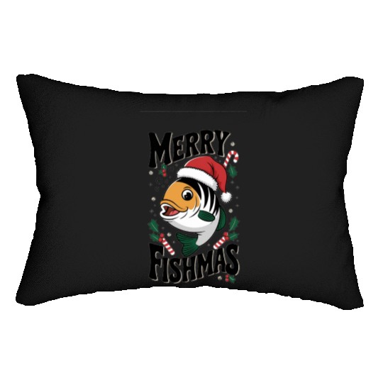 "Merry Fishmas Lumbar Pillows - Funny Christmas Fish