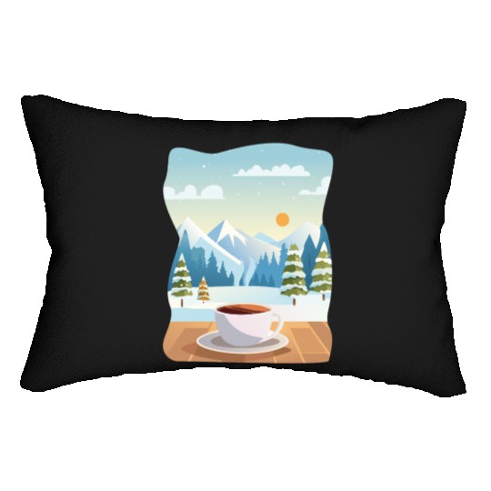 Coffee Cup and Winter Mountain View Lumbar Pillows