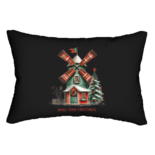 Small Town Christmas Plaid Windmill Lumbar Pillows