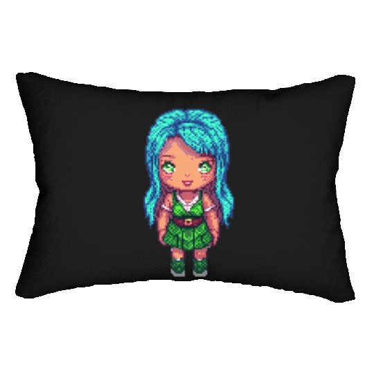 Mystic Emerald Sprite - Pixel Art Design Lumbar Pillows