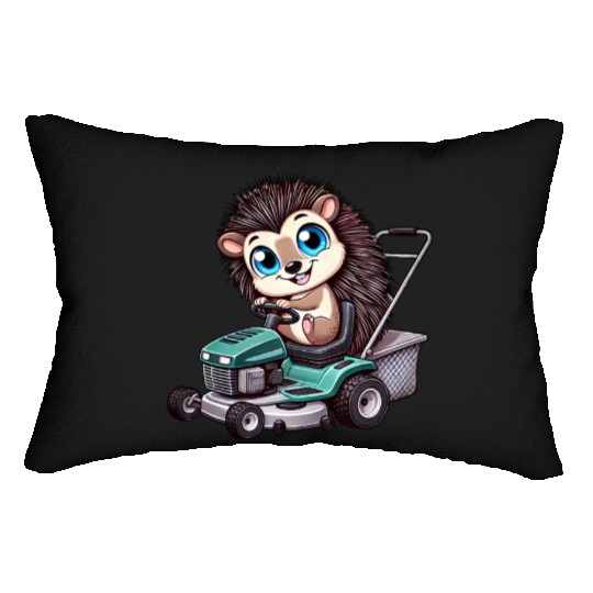 Hedgehog on Tractor Gardening Lawn Care Lumbar Pillows