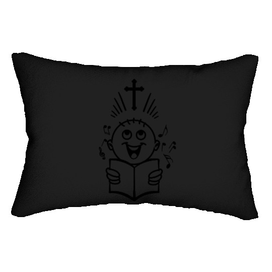 Boy singing cross church Lumbar Pillows
