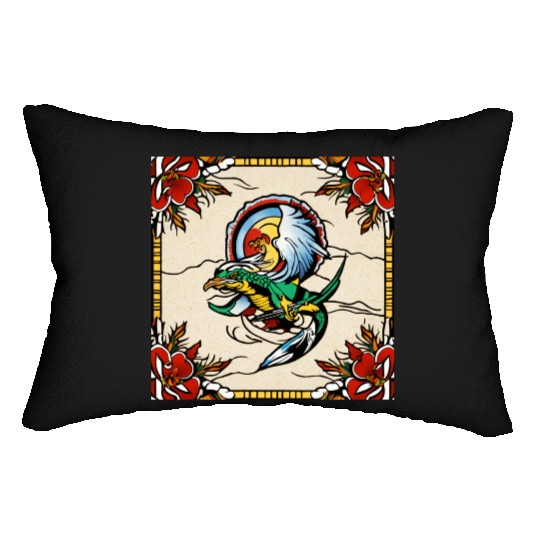 Dragonbird in Stained-Glass Garden" Lumbar Pillows