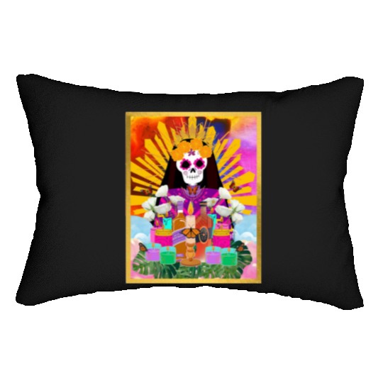 Rainbow Butterfly Santa Muerte Lumbar Pillows