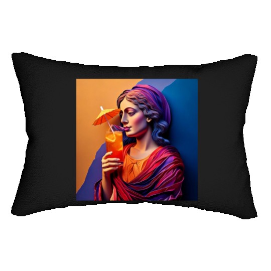 3D Artistic Lady with Tropical Drink in Vibrant Lumbar Pillows