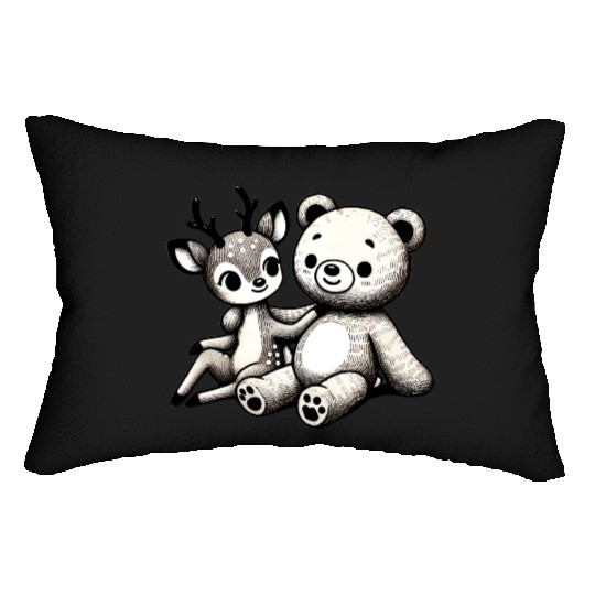 Chibi Deer & Bear - Forest Harmony by TSQ Lumbar Pillows