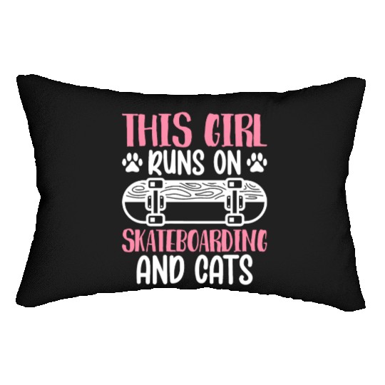 Runs On Skateboarding Cats Skateboarder Girl Cat Lumbar Pillows