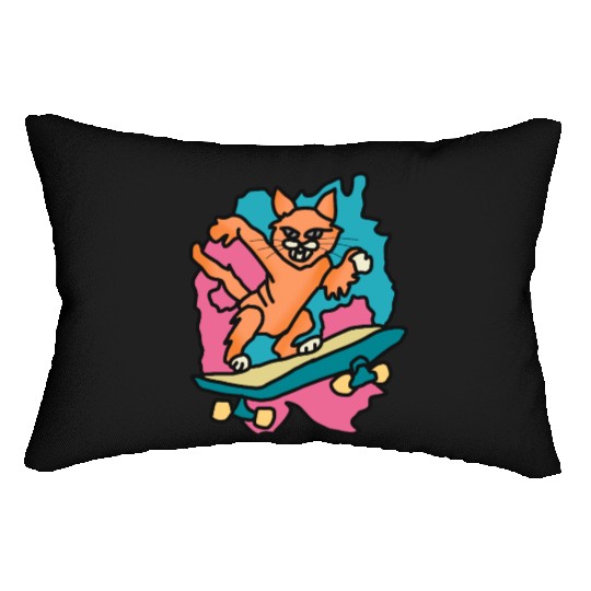 Street Retro Cat on Skateboard | Funny Lumbar Pillows