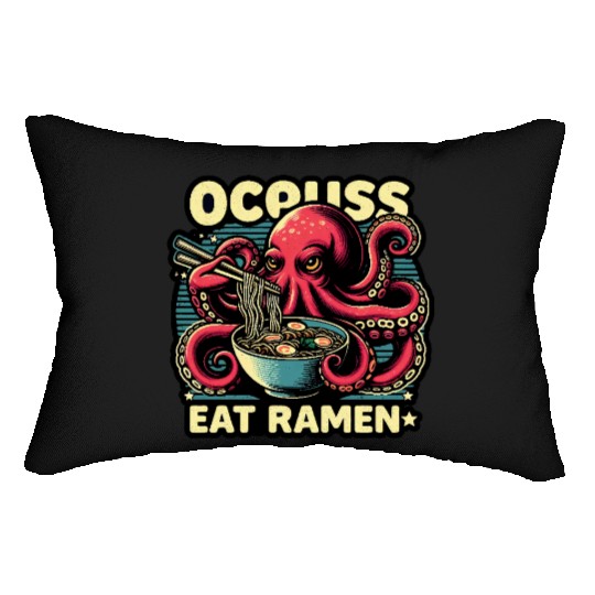 giant monster octopus eat ramen lover noodle bowl Lumbar Pillows