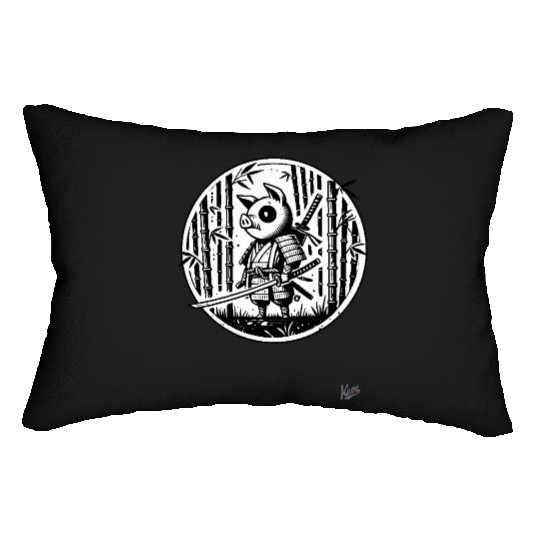 Pig Samurai in Bamboo Forest Lumbar Pillows
