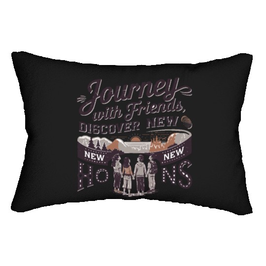 Journey with Friends adevnture travel quote text Lumbar Pillows