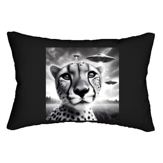 Cheetah Funny Graphic Selfie with UFOs Weird Alien Lumbar Pillows