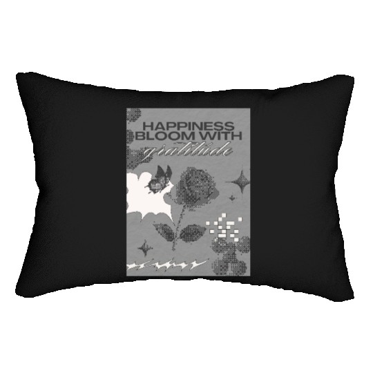 happiness bloom with gratitude saying Lumbar Pillows