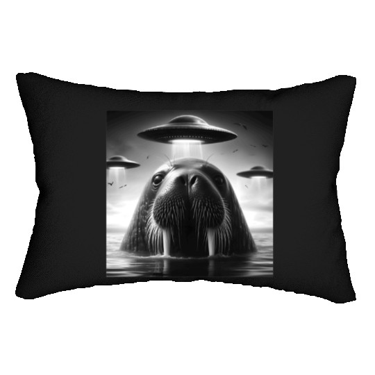Walrus Sea lion Funny Graphic Selfie with UFOs Wei Lumbar Pillows