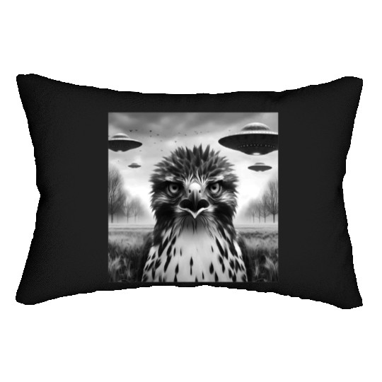 Hawk falcon Funny Graphic Selfie with UFOs Weird Lumbar Pillows