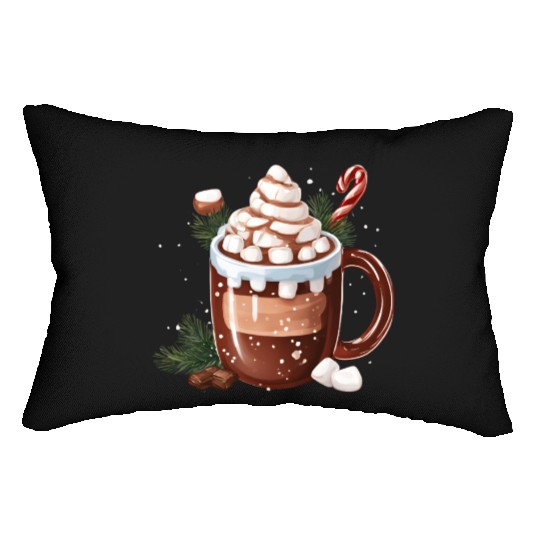 Festive Hot Chocolate with Marshmallows Lumbar Pillows