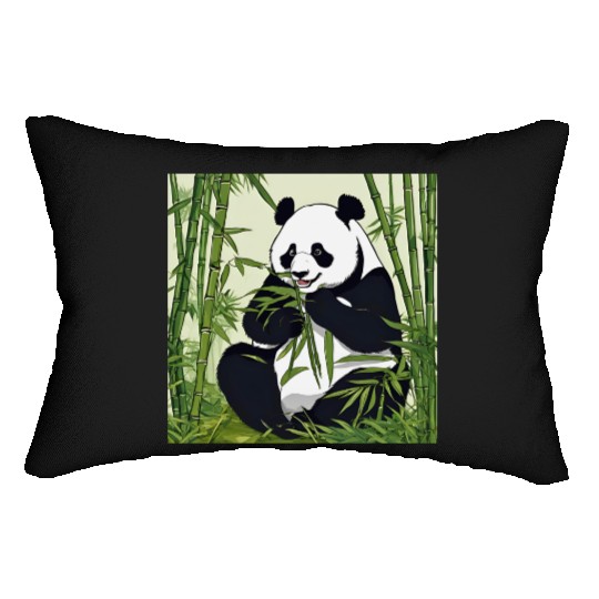 Chill Panda Eating Bamboo Cute Relaxed Design Lumbar Pillows