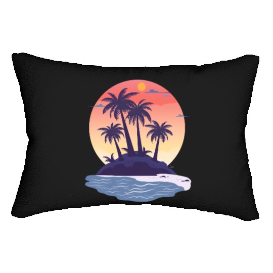Tropical Island with Palm Trees nature Lumbar Pillows