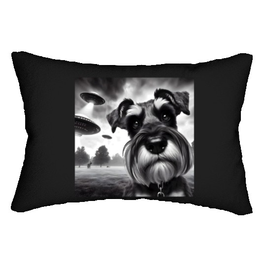 Miniature 2 Schnauzer Funny Graphic Selfie UFOs We Lumbar Pillows
