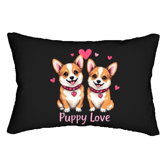 Valentines Day - Puppy Love Corgi dog Lumbar Pillows