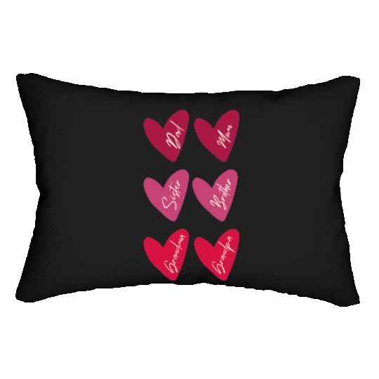 Red Pink Hearts names for family Valentine's Day Lumbar Pillows