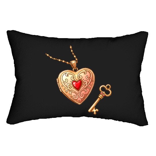 Vintage Heart Lock & Key Necklace Set Lumbar Pillows