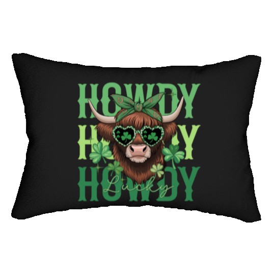 Howdy Howdy Lucky Highland Cow St Patricks Day Lumbar Pillows
