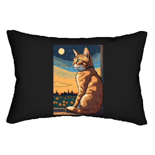 Cat painting red black cat Lumbar Pillows