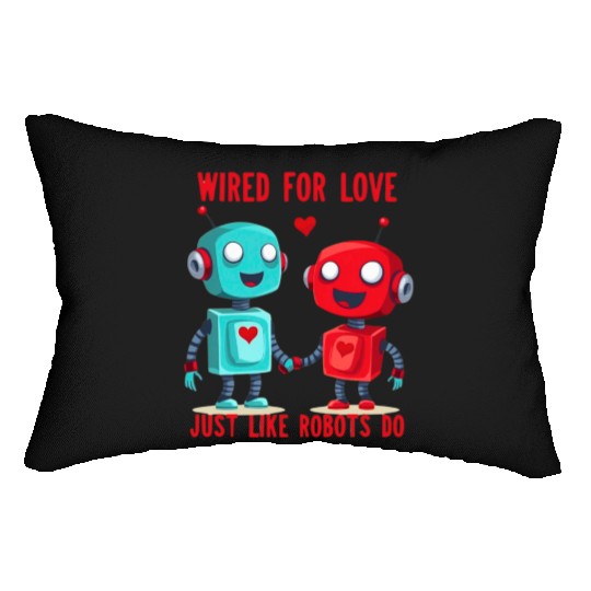 Valentine's Day Gift: Two Robots in Love on Bella Lumbar Pillows