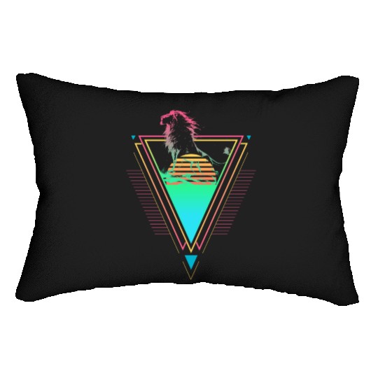 Lion Vaporwave Synthwave 90s 80s Sunset Lumbar Pillows