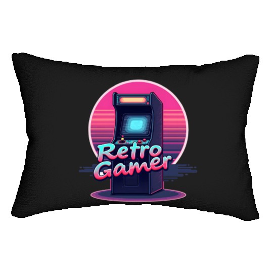 retro gamer in retro style oldschool gamer Lumbar Pillows