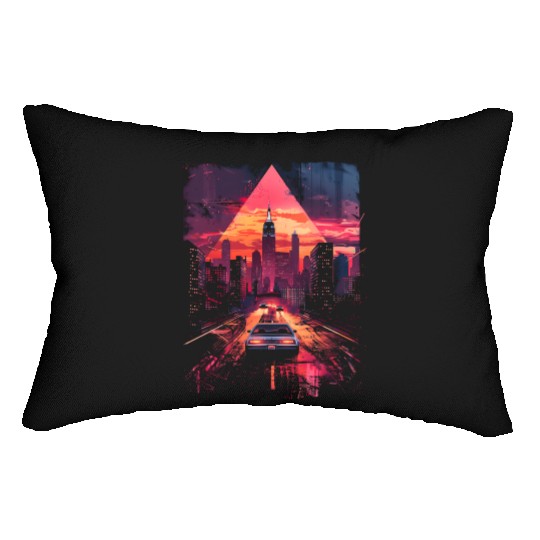 Vaporwave Retro Car City Synthwave 80s 90s Lumbar Pillows