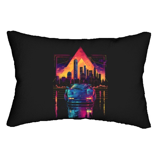 80s 90s Car City Synthwave Vaporwave Retro Lumbar Pillows