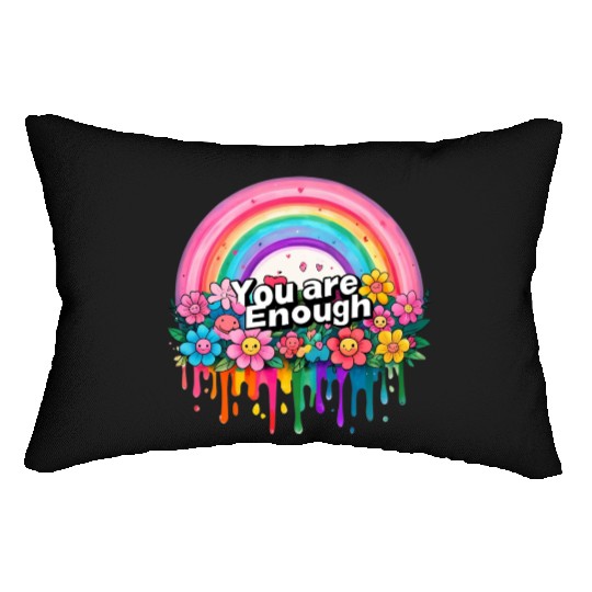 "You Are Enough" Rainbow and Flowers Inspirational Lumbar Pillows