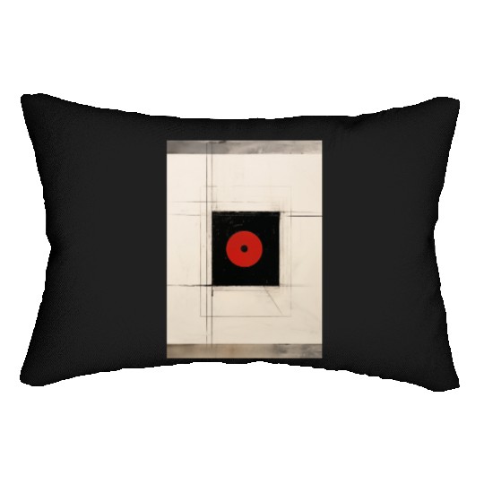 Red circle in a black square. Modern art Lumbar Pillows