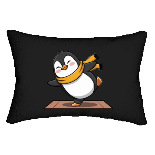 Cute Penguin Doing Yoga with Yellow Scarf Lumbar Pillows