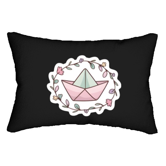 Paper boat with flowers -cute- Lumbar Pillows