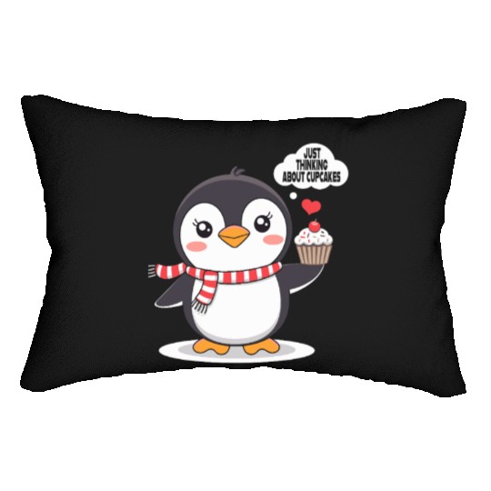 Penguin Thinking About Cupcakes Fun Animal Graphic Lumbar Pillows