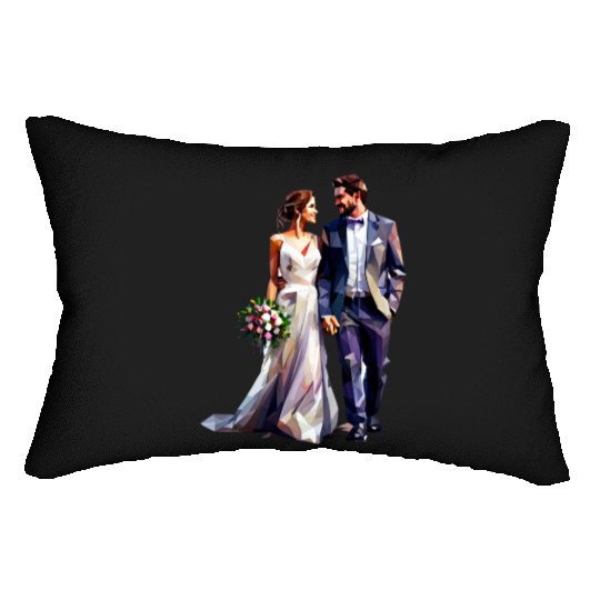 Elegant Bride and Groom Wedding Design Lumbar Pillows