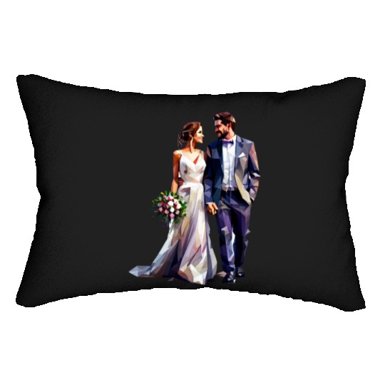 Elegant Bride and Groom Wedding Design Lumbar Pillows
